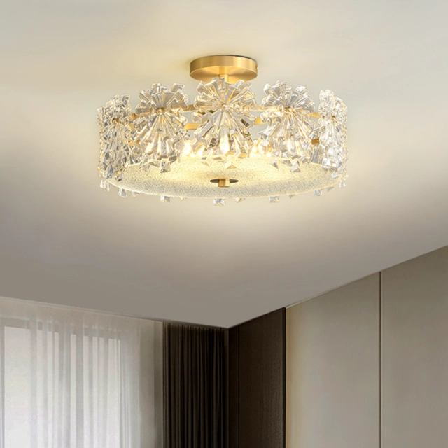 Glam Modern Sparkle Flush Mount Ceiling Light in Glass Circle Round Shape for Living Room Dining Room Bedroom