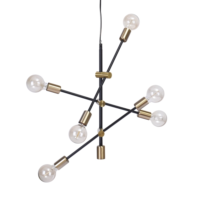 Modern Contemporary 6 Light Sputnik Linear Chandelier in Brass/ Black for Living Room/Dining Room/ Bedroom