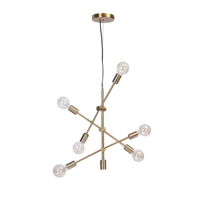 Modern Contemporary 6 Light Sputnik Linear Chandelier in Brass/ Black for Living Room/Dining Room/ Bedroom