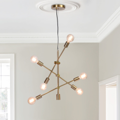 Modern Contemporary 6 Light Sputnik Linear Chandelier in Brass/ Black for Living Room/Dining Room/ Bedroom