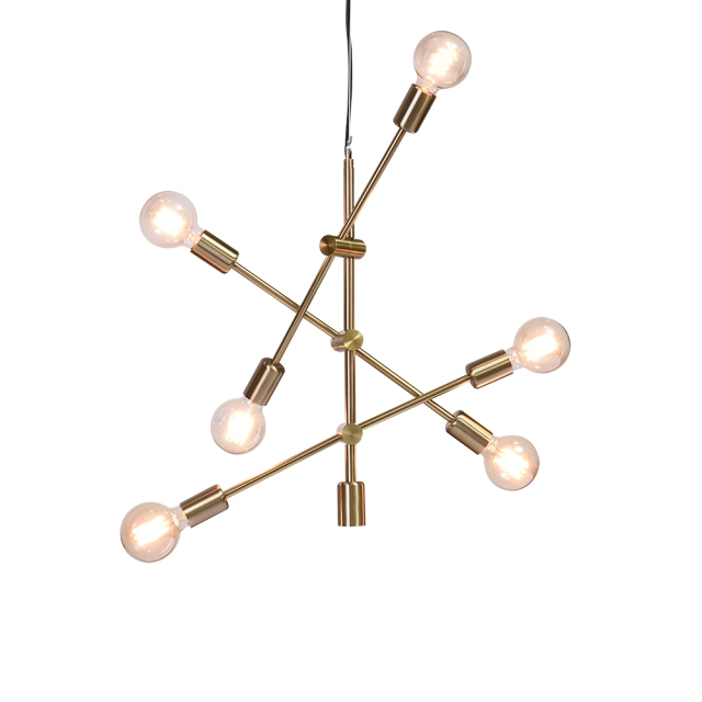 Modern Contemporary 6 Light Sputnik Linear Chandelier in Brass/ Black for Living Room/Dining Room/ Bedroom