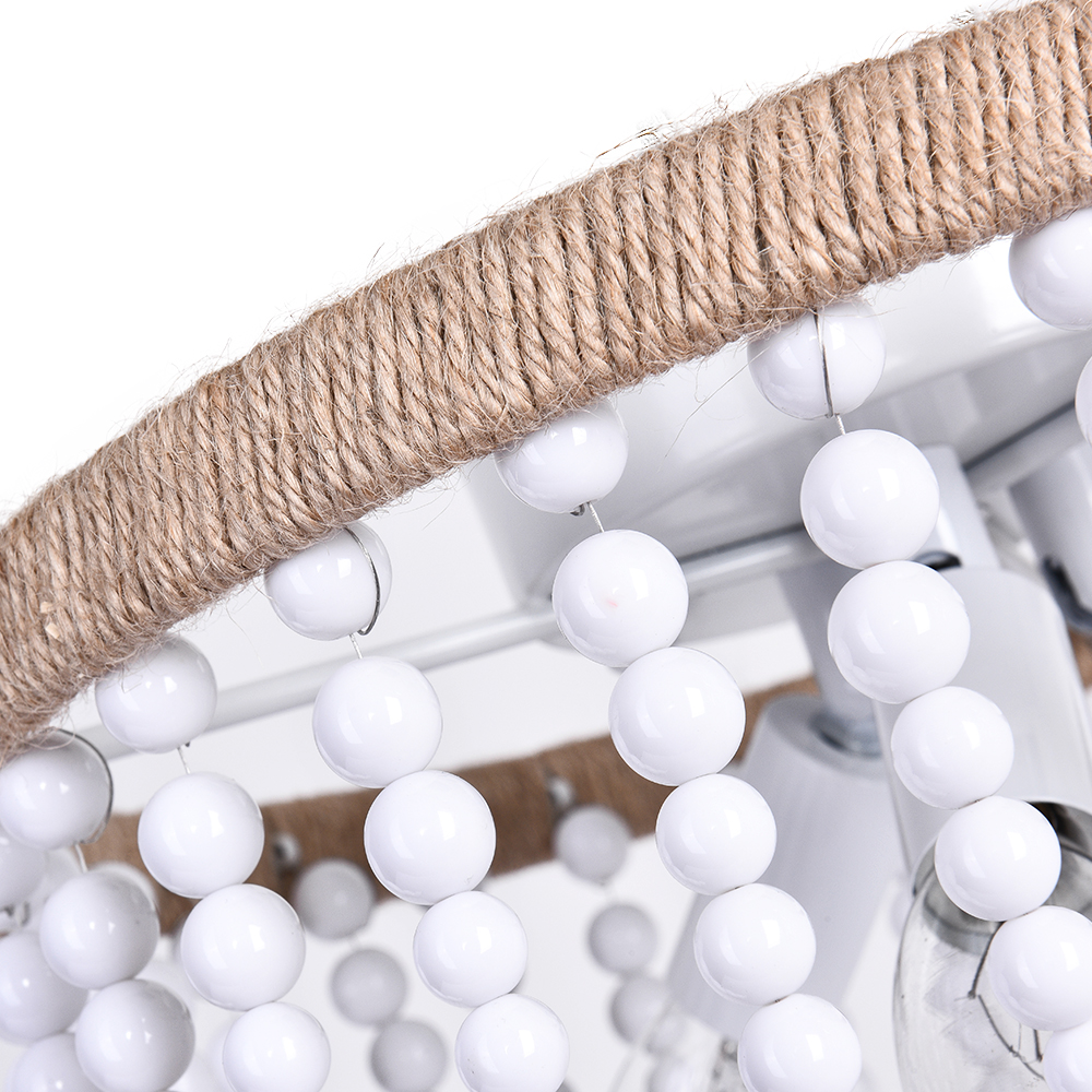 Modern Coastal Wood Beaded Flush Mount Ceiling Light in a Rope Knot Design for Entryway, Bedroom, Kitchen, Living Room