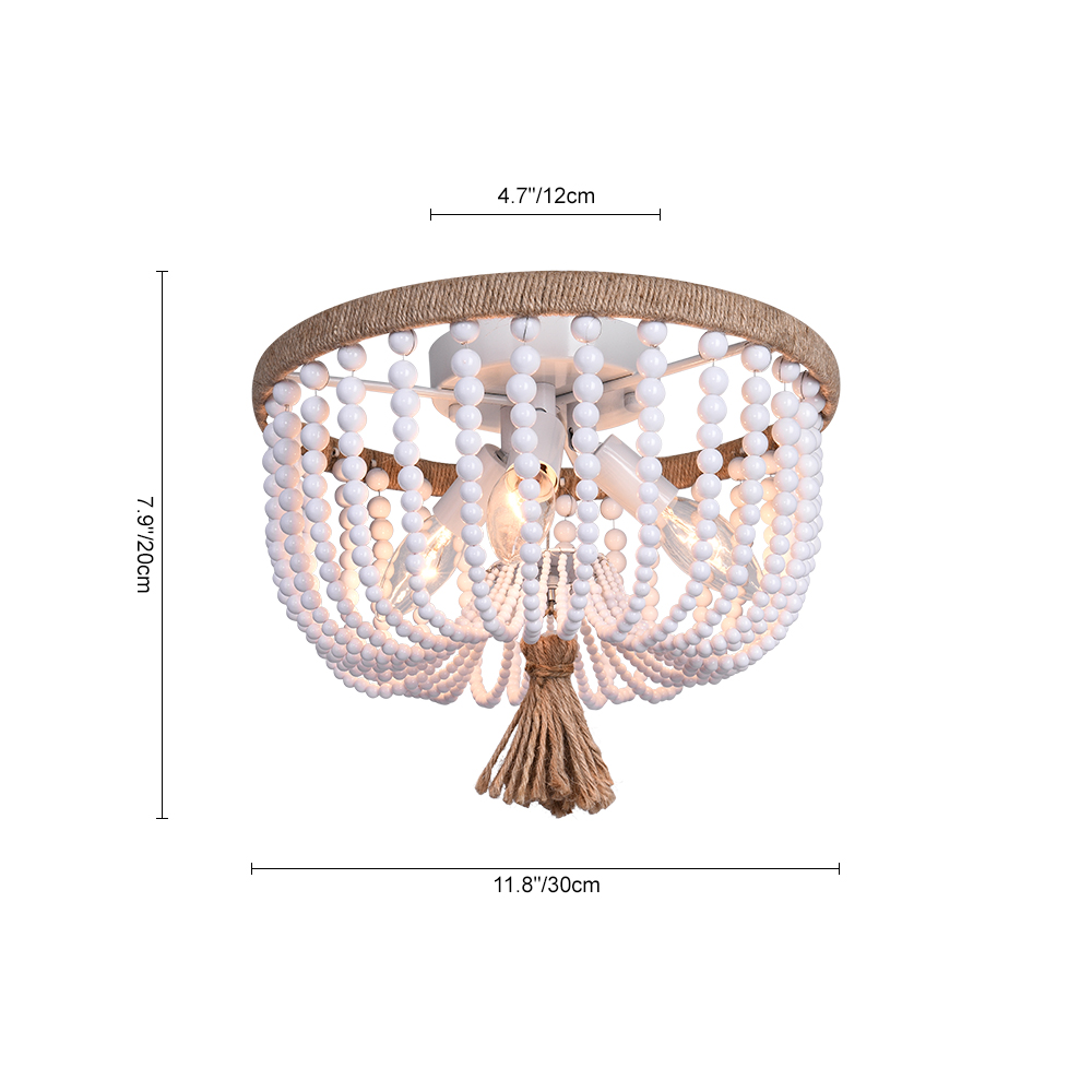 Modern Coastal Wood Beaded Flush Mount Ceiling Light in a Rope Knot Design for Entryway, Bedroom, Kitchen, Living Room