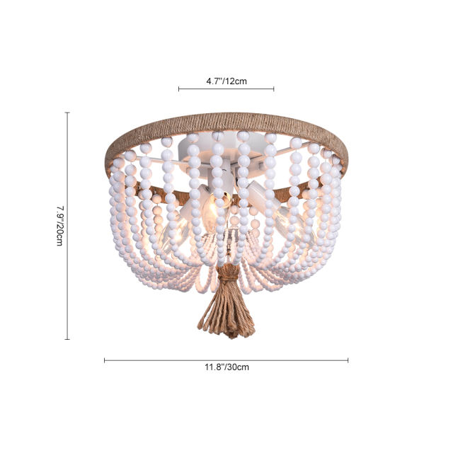 Rustic Mid-century Wood Beaded Flush Mount Ceiling Light in a Rope Knot ...