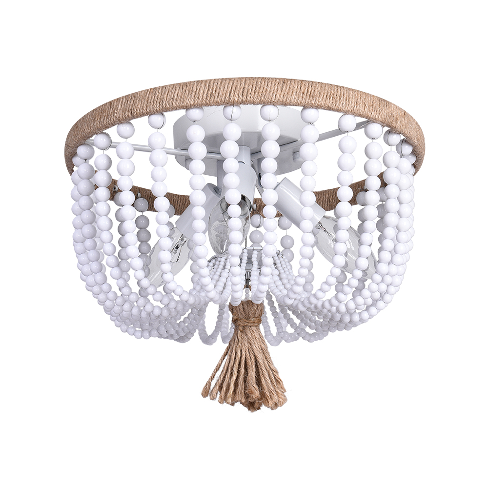 Modern Coastal Wood Beaded Flush Mount Ceiling Light in a Rope Knot Design for Entryway, Bedroom, Kitchen, Living Room