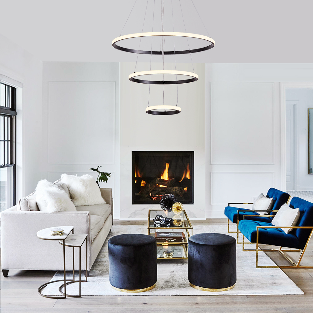 Modern LED Lighting 2/3 Tier Ring Circular Chandelier in Warm White for Living Room Dining Room Bedroom