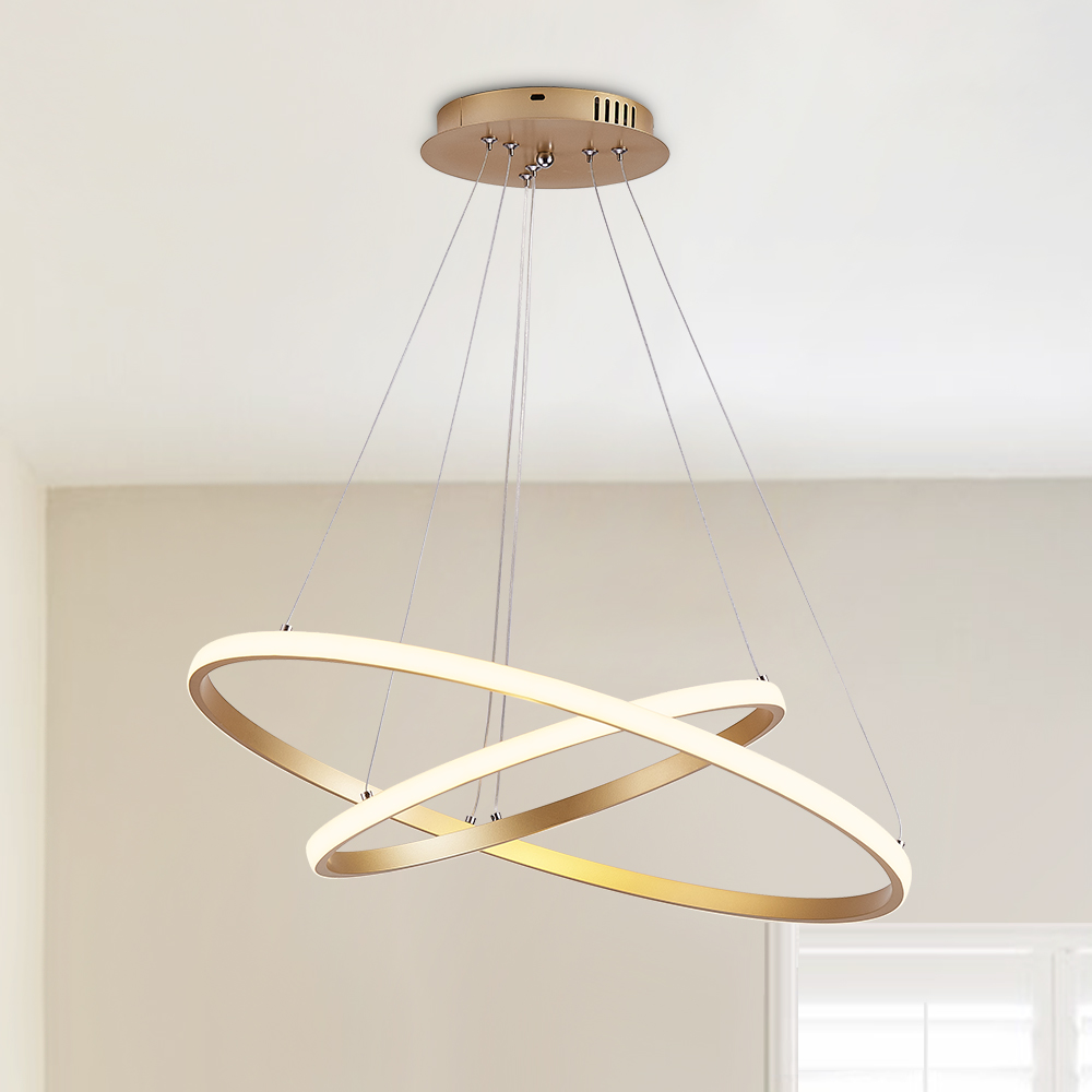 Modern LED Lighting 2/3 Tier Ring Circular Chandelier in Warm White for Living Room Dining Room Bedroom