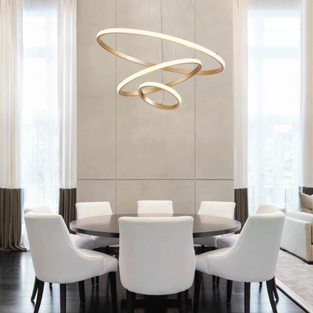 Modern LED Lighting 2/3 Tier Ring Circular Chandelier in Warm White for Living Room Dining Room Bedroom