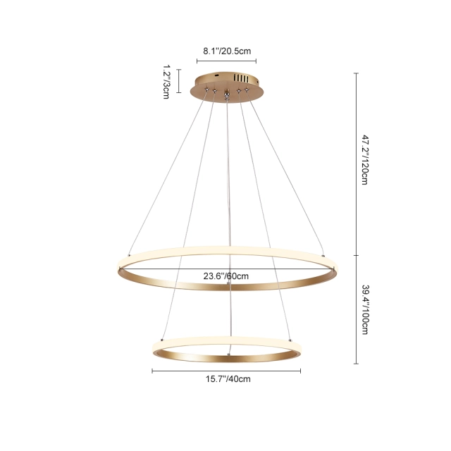 Modern LED Lighting 2/3 Tier Ring Circular Chandelier in Warm White for Living Room Dining Room Bedroom