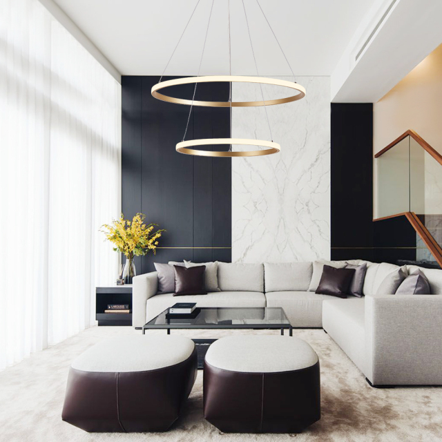 Modern LED Lighting 2/3 Tier Ring Circular Chandelier in Warm White for Living Room Dining Room Bedroom