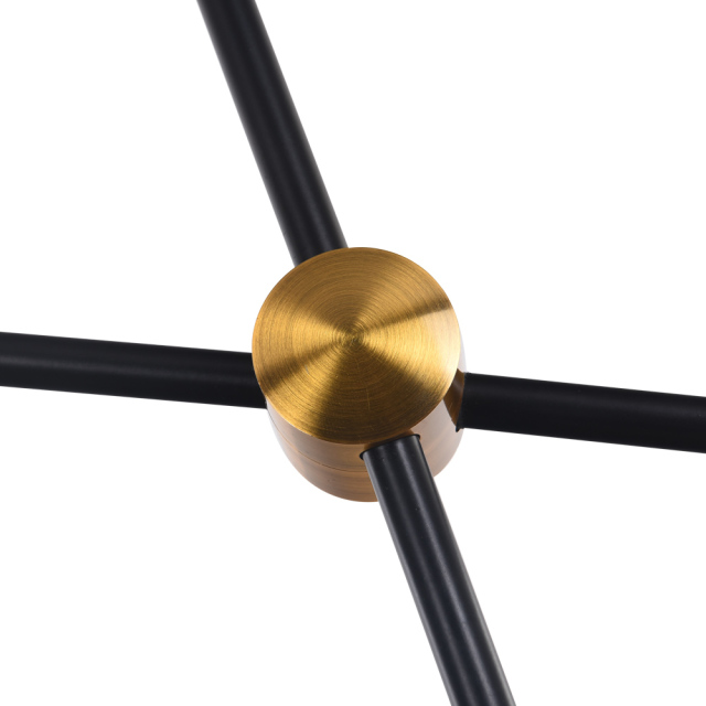 Mid Century Modern Sputnik Chandelier in Black/Brass with Hand-blown Glass