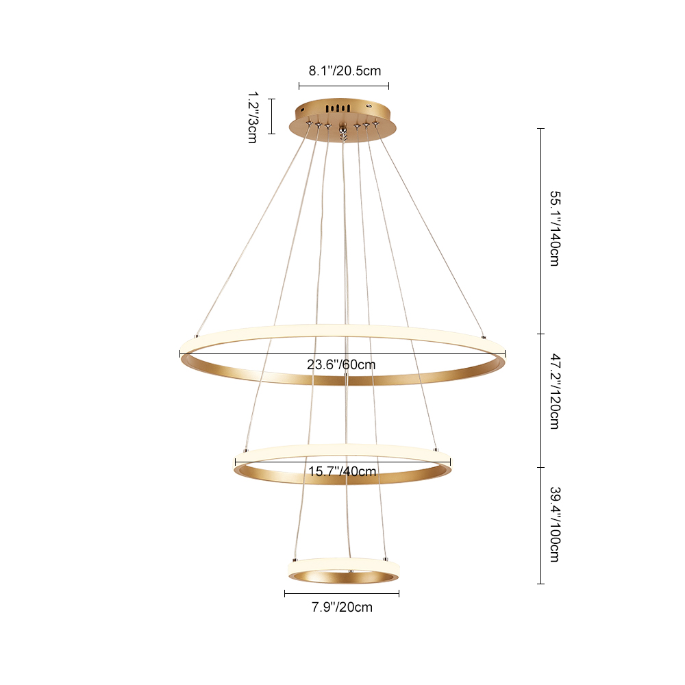 Modern LED Lighting 2/3 Tier Ring Circular Chandelier in Warm White for Living Room Dining Room Bedroom