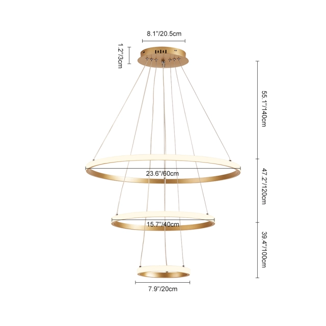 Modern LED Lighting 2/3 Tier Ring Circular Chandelier in Warm White for Living Room Dining Room Bedroom