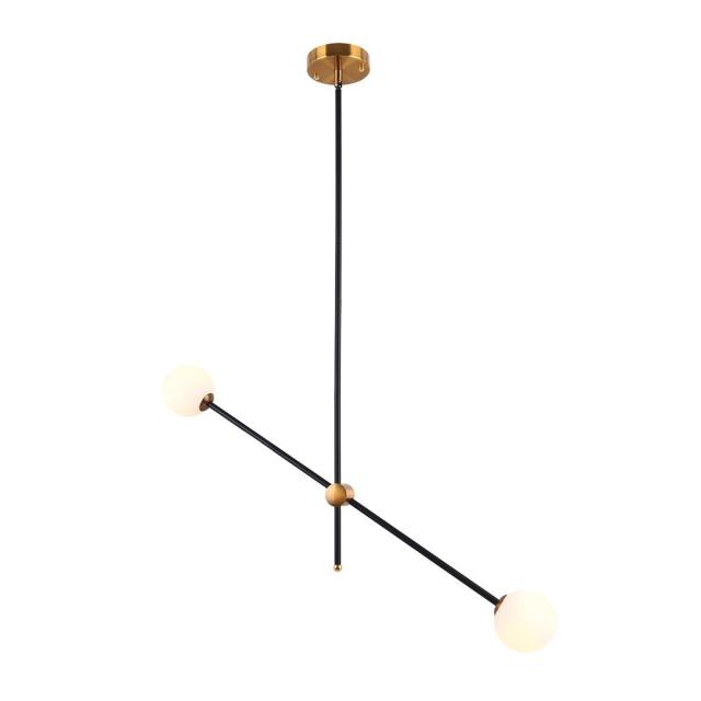 Mid Century Modern Sputnik Chandelier in Black/Brass with Hand-blown Glass