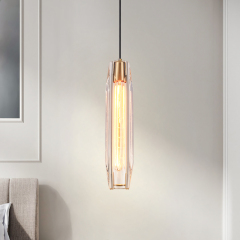 Modern Mid-century Slender Cylinder Mini Pendant Lighting Hanging Lights with Crystal Shade Diffuser for Kitchen/ Bedroom