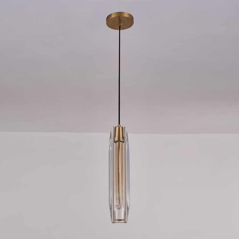 Modern Mid-century Slender Cylinder Mini Pendant Lighting Hanging Lights with Crystal Shade Diffuser for Kitchen/ Bedroom