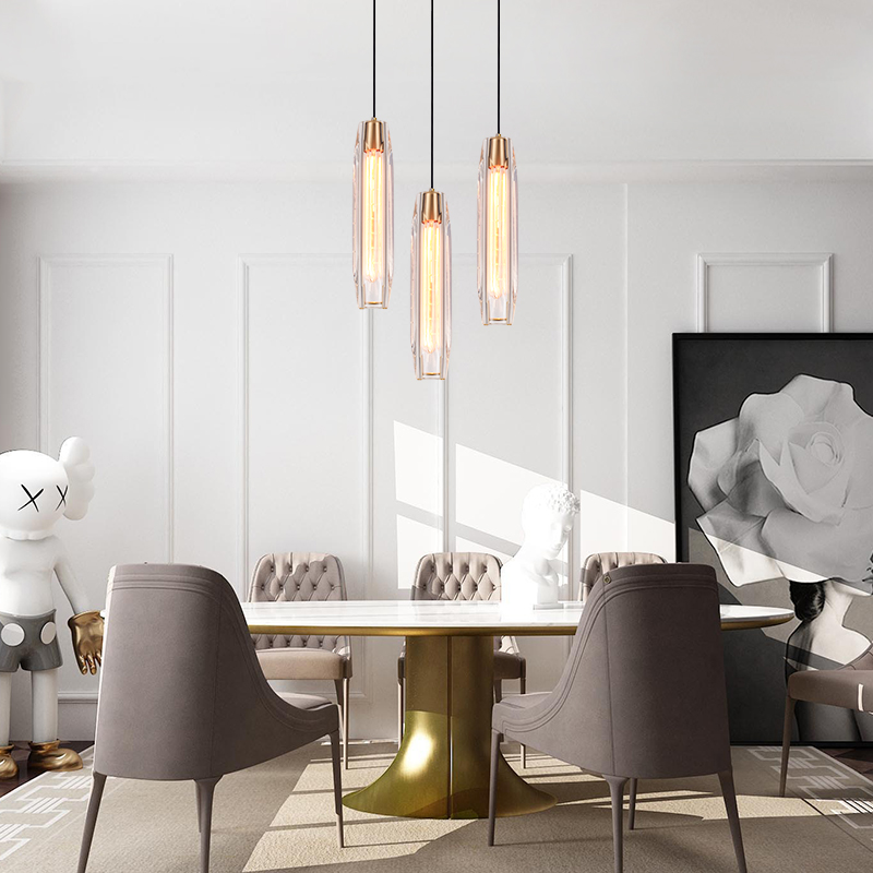 Modern Mid-century Slender Cylinder Mini Pendant Lighting Hanging Lights with Crystal Shade Diffuser for Kitchen/ Bedroom