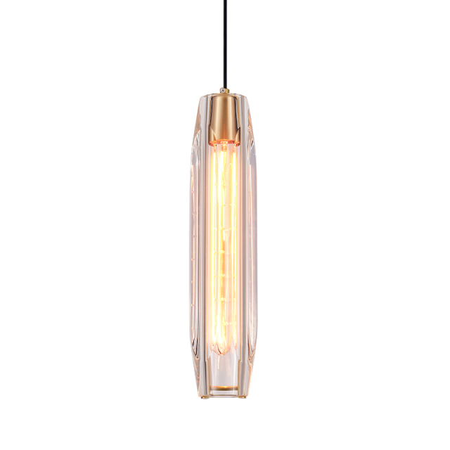 Modern Mid-century Slender Cylinder Mini Pendant Lighting Hanging Lights with Crystal Shade Diffuser for Kitchen/ Bedroom
