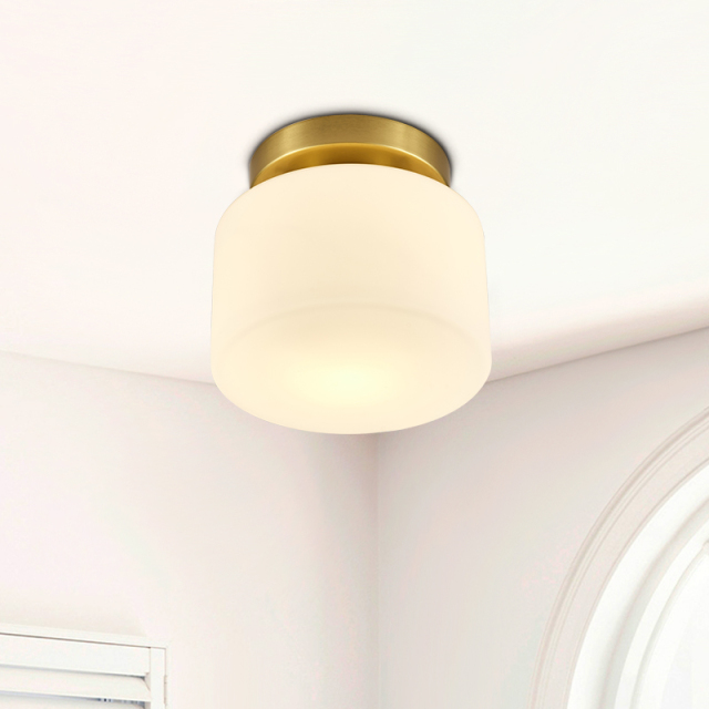 Minimaist Modern Copper Glass Cylinder Shade Flush Mount Ceiling Lights for Living Room Study Room Hallway
