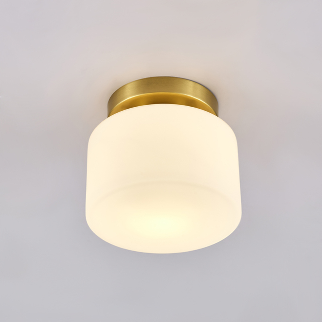 Minimaist Modern Copper Glass Cylinder Shade Flush Mount Ceiling Lights for Living Room Study Room Hallway