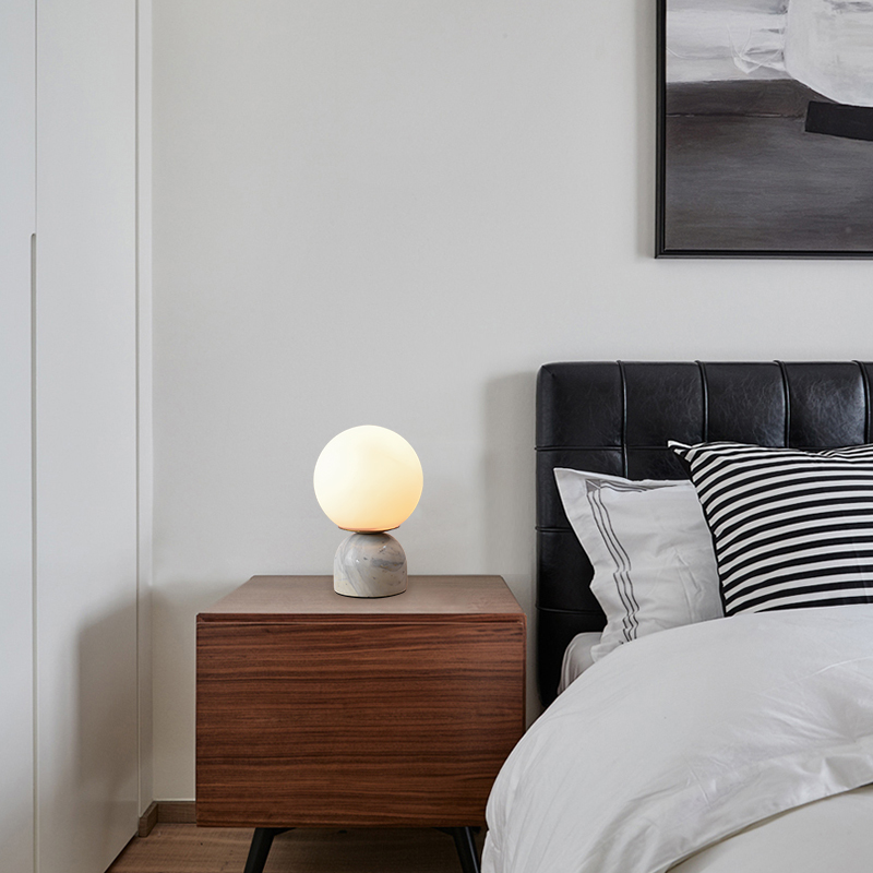 Desginer Modern Colorful 1-Light Ball Table Lamp in Marble Base with Glass Globe Shade Desk Lamp for Bedside/ Bedroom/ Workplace