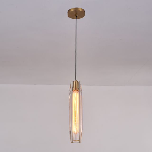 Modern Mid-century Slender Cylinder Mini Pendant Lighting Hanging Lights with Crystal Shade Diffuser for Kitchen/ Bedroom