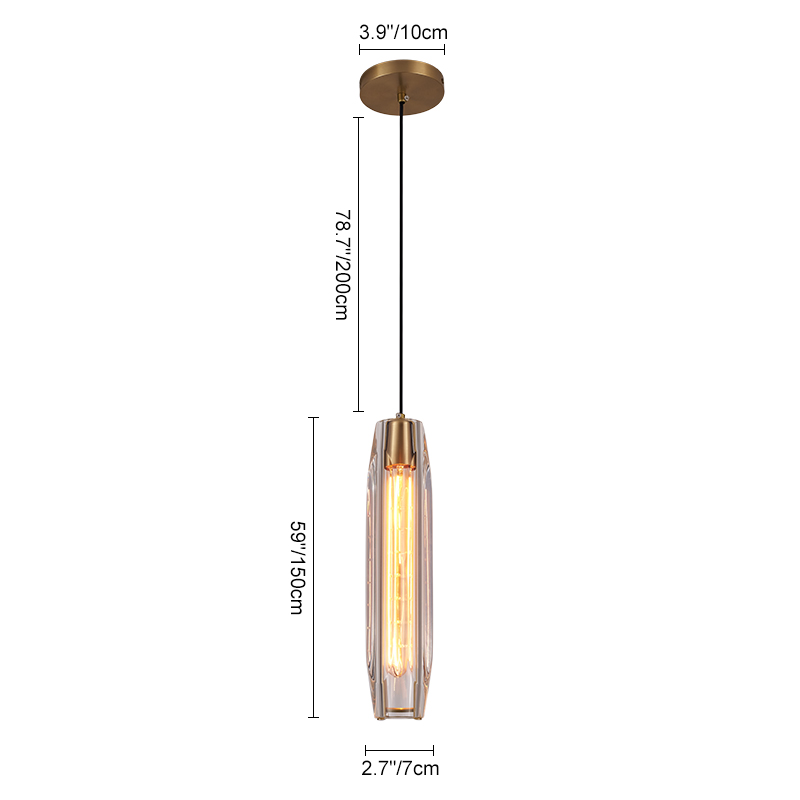 Modern Mid-century Slender Cylinder Mini Pendant Lighting Hanging Lights with Crystal Shade Diffuser for Kitchen/ Bedroom