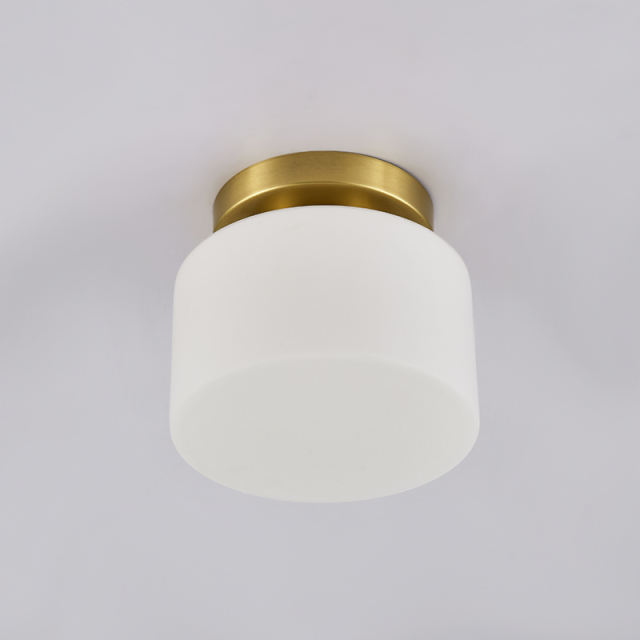 Minimaist Modern Copper Glass Cylinder Shade Flush Mount Ceiling Lights for Living Room Study Room Hallway