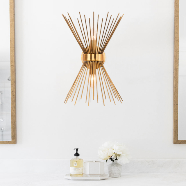 Mid Century Modern Brass 2-Light Sunburst Wall Sconce Up and Down Light for Bedroom Bathroom