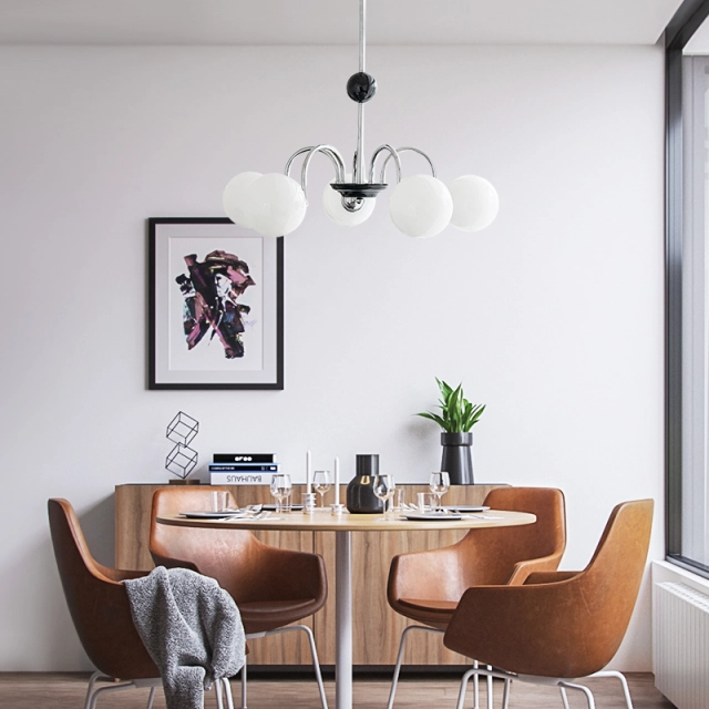 Mid-century Modern Bubble Glass Sputnik Chandelier Elegant French Style Mood Light in Chrome Finish for Dining Table/ Living Room/ Kitchen/ Bedroom