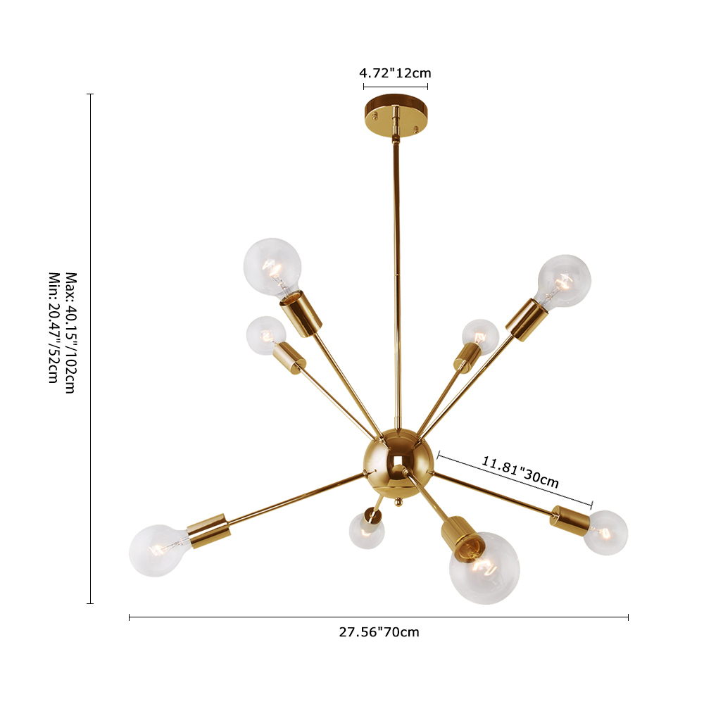 Chrome 8-Light Sputnik Chandelier for Modern Farmhouse Height Adjustable and Sloped Ceiling Compatible