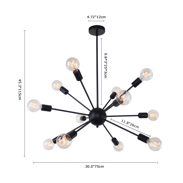 Black 8 Light Sputnik Chandelier Height