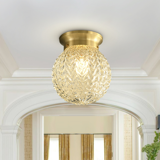 Modern Lighting Brass Round Glass Globe Semi Flush Mount Ceiling Lights for Bedroom Hallway Entryway