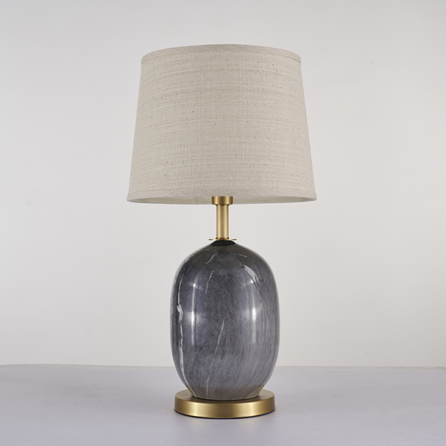 Ceramic Table Lamp Modern Mid-century Desk Lamp with Fabric Drum Shade