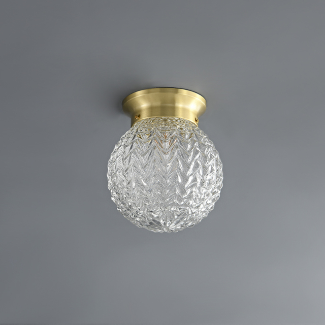 Modern Lighting Brass Round Glass Globe Semi Flush Mount Ceiling Lights for Bedroom Hallway Entryway