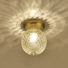 Modern Lighting Brass Round Glass Globe Semi Flush Mount Ceiling Lights for Bedroom Hallway Entryway