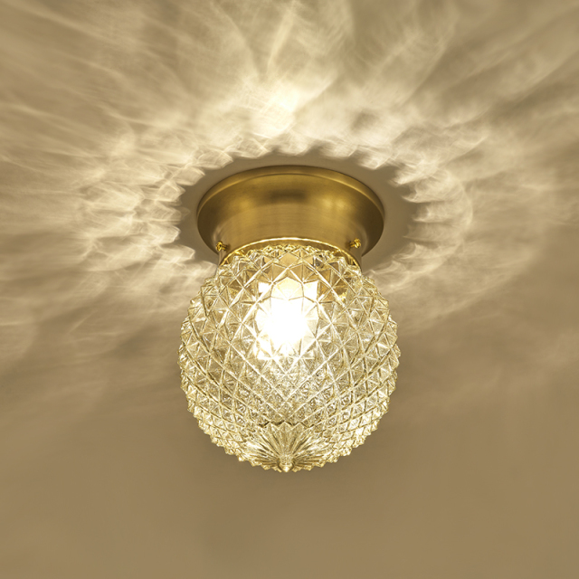 Modern Lighting Brass Round Glass Globe Semi Flush Mount Ceiling Lights for Bedroom Hallway Entryway