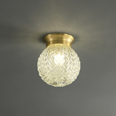 Modern Lighting Brass Round Glass Globe Semi Flush Mount Ceiling Lights for Bedroom Hallway Entryway