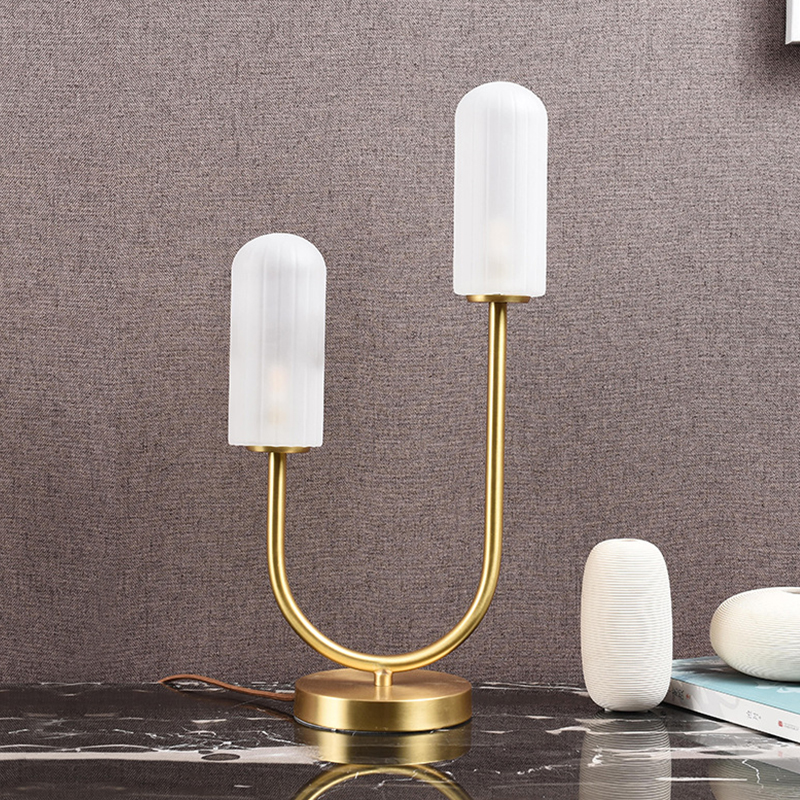Contemporary Mid-century 2 Light Arched Table Lamp with Glass Shade for Bedside/ Bedroom/ Workplace
