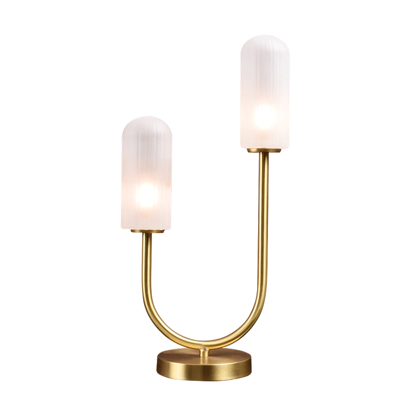 Contemporary Mid-century 2 Light Arched Table Lamp with Glass Shade for Bedside/ Bedroom/ Workplace