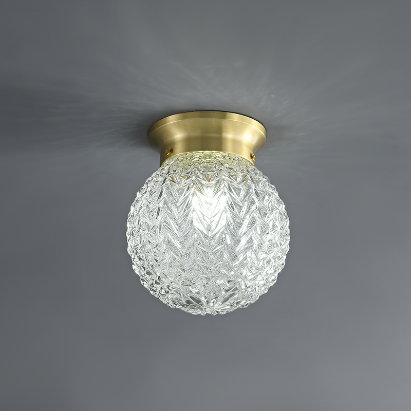 Modern Lighting Brass Round Glass Globe Semi Flush Mount Ceiling Lights for Bedroom Hallway Entryway