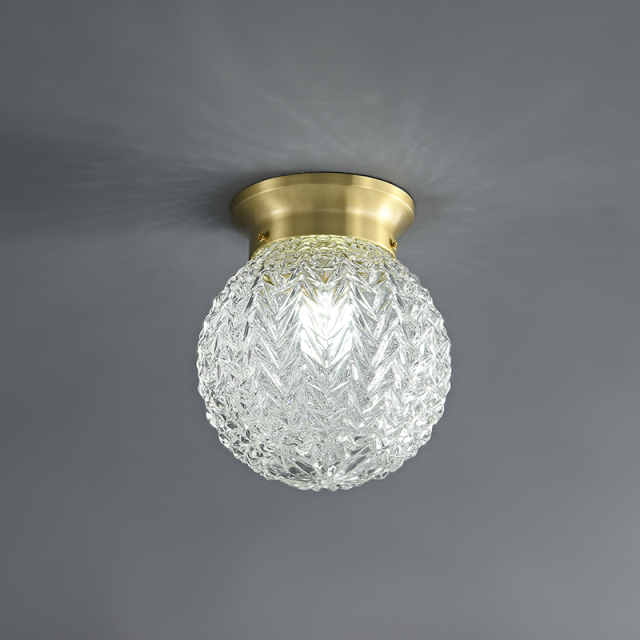 Modern Lighting Brass Round Glass Globe Semi Flush Mount Ceiling Lights for Bedroom Hallway Entryway