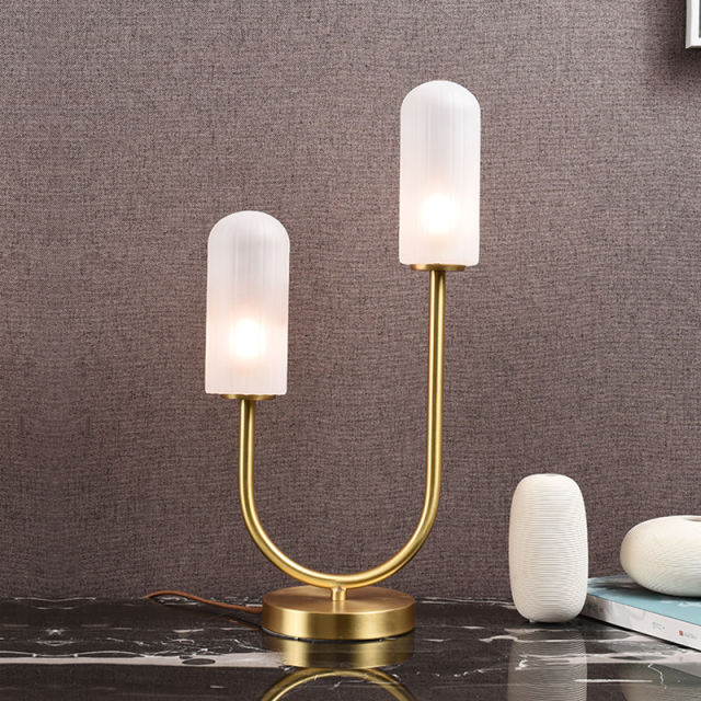 Contemporary Mid-century 2 Light Arched Table Lamp with Glass Shade for Bedside/ Bedroom/ Workplace