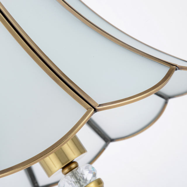 Mid-century Vintage Ctagonal Scallop Edged Saucer Shaped with Copper Base Table Lamp Desk lamp