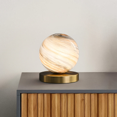 Mid-century 1-Light Ball Table Lamp with Marble Glass Globe Shade for Bedside/ Bedroom/ Workplace