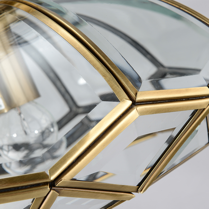 Nordic Modern Brass Lantern Geometric Panel in Olive Oval Shape Glass Semi Flush Mount Ceiling Light for Living Room/Dining Room/ Bedroom/ Bathroom