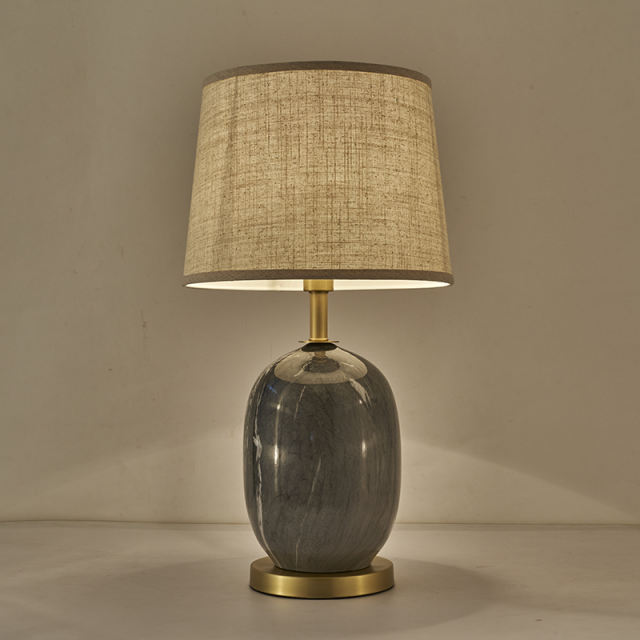 Ceramic Table Lamp Modern Mid-century Desk Lamp with Fabric Drum Shade