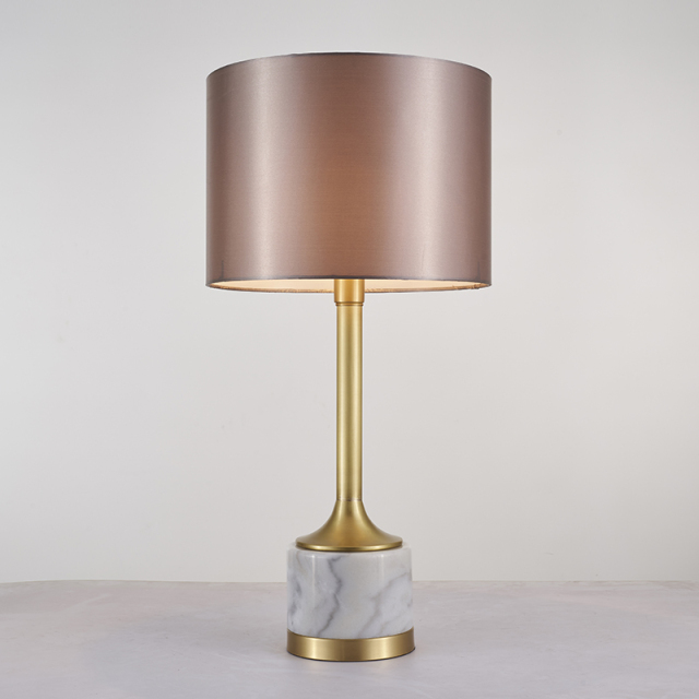 Modern Farmhouse Brass Table Lamp Marble Desk Lamp with Fabric Drum Shade