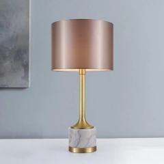 Modern Farmhouse Brass Table Lamp Marble Desk Lamp with Fabric Drum Shade