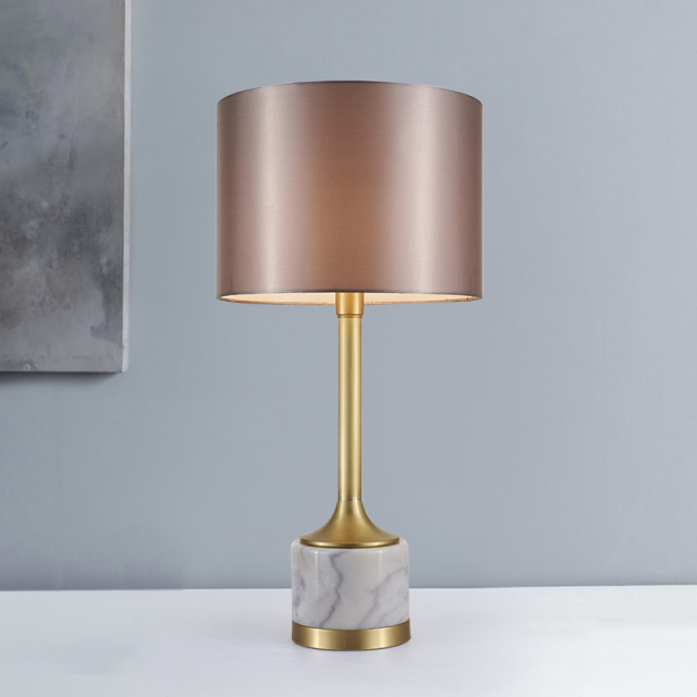 Modern Farmhouse Brass Table Lamp Marble Desk Lamp with Fabric Drum Shade